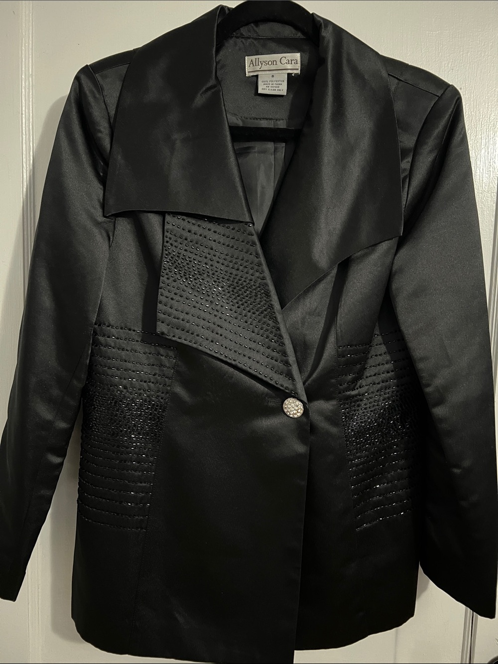 Allyson Cara Black Satin Single-Button Blazer